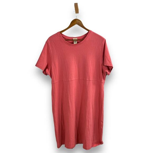 L.L. Bean Shift Dress Cotton Pink Coral Scoop Neck Short Sleeve Size LP - Picture 3 of 8